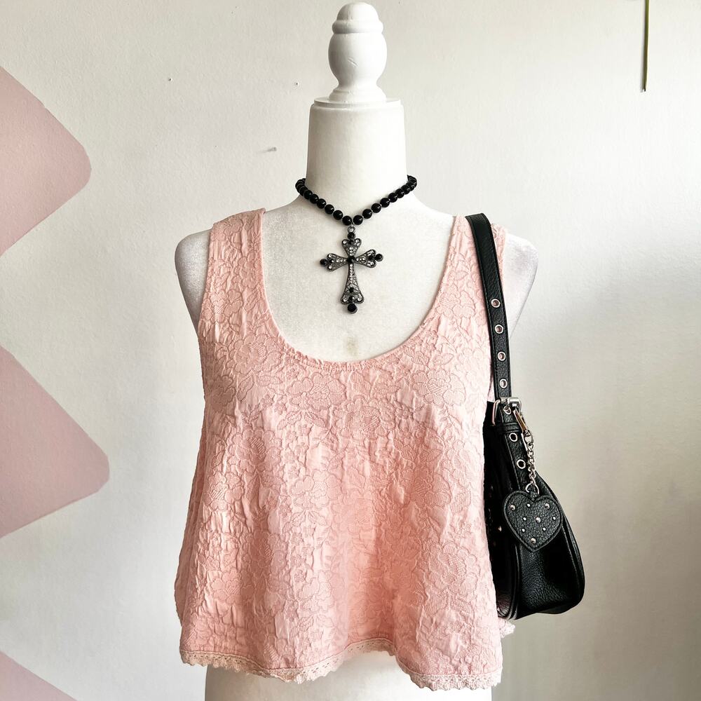 Pink Lace Tank‎ Top, Coquette, Balletcore, Soft Girl, Romantic, Large, Fairycore